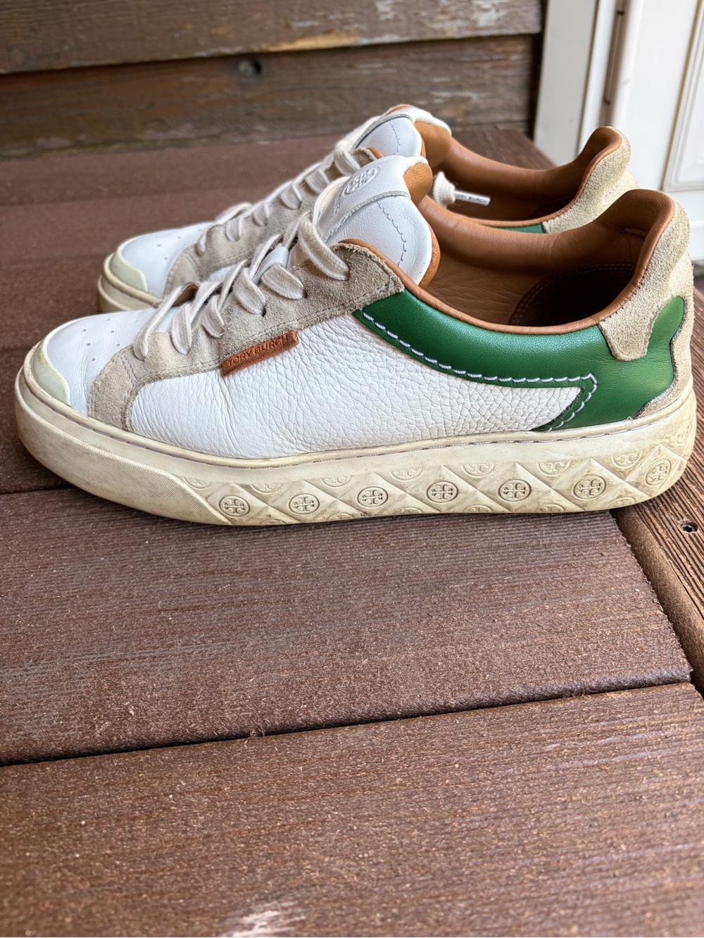 Tory Burch Woman’s White & Green Leather Low-Top Sneaker